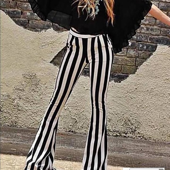 NWT Turquoise Haven Black Striped Wide Bell Bottom - Picture 13 of 15